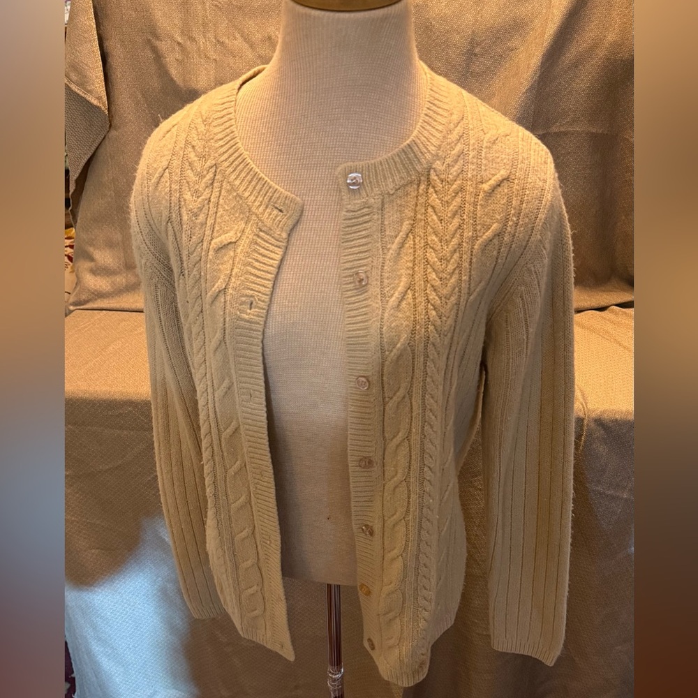 Elegant Beige Cable Knit Cardigan by Erika & Co